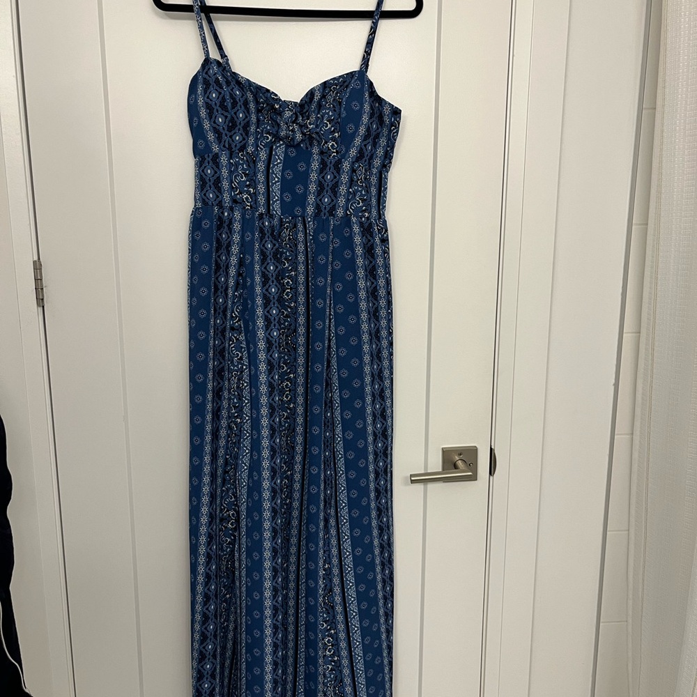 As U Wish Blue Patterned Maxi Dress